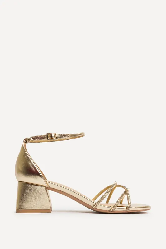 Amour Gold Diamante Heeled Sandals - Linzi