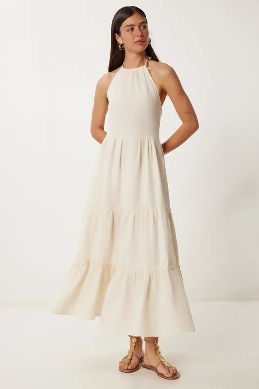 Frilly Halter Neck Maxi Dress - Happiness Istanbul