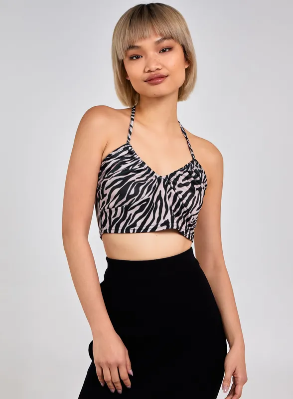 Zebra Print Halter Neck Top - Pink Vanilla