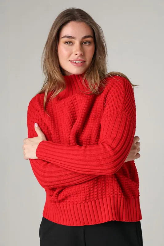 Cotton Mozart Popcorn Knit High Neck Jumper - French Connection