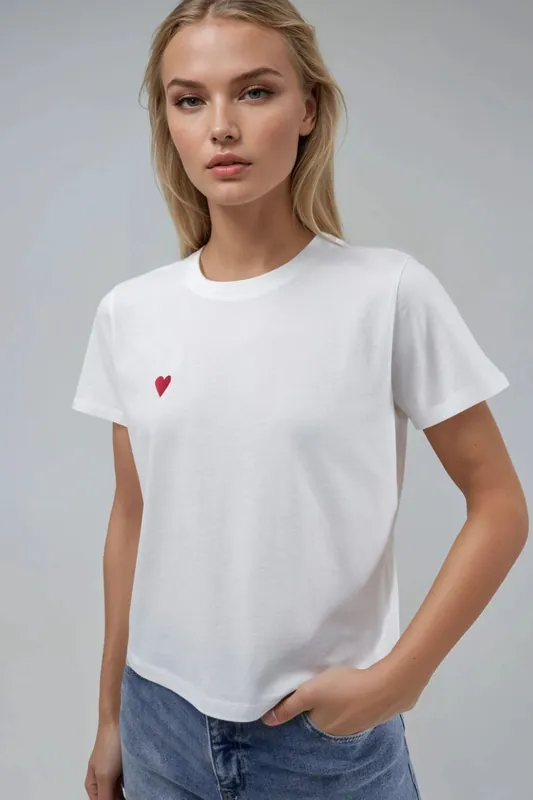 Embroidered Crew Neck Short Sleeve 100% Cotton T-Shirt