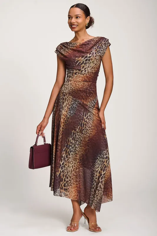 Asymmetrical Draped Mesh Maxi Dress - Jolie Moi