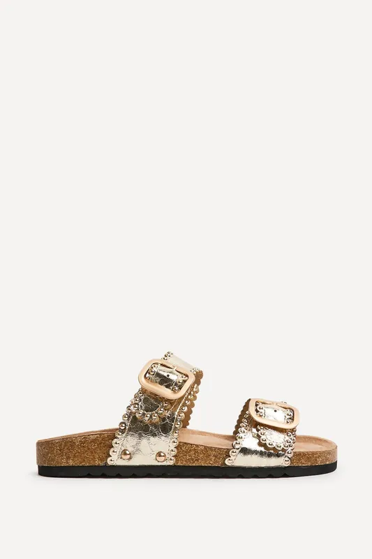 Kelsie Gold Double Buckle Sandals - Linzi