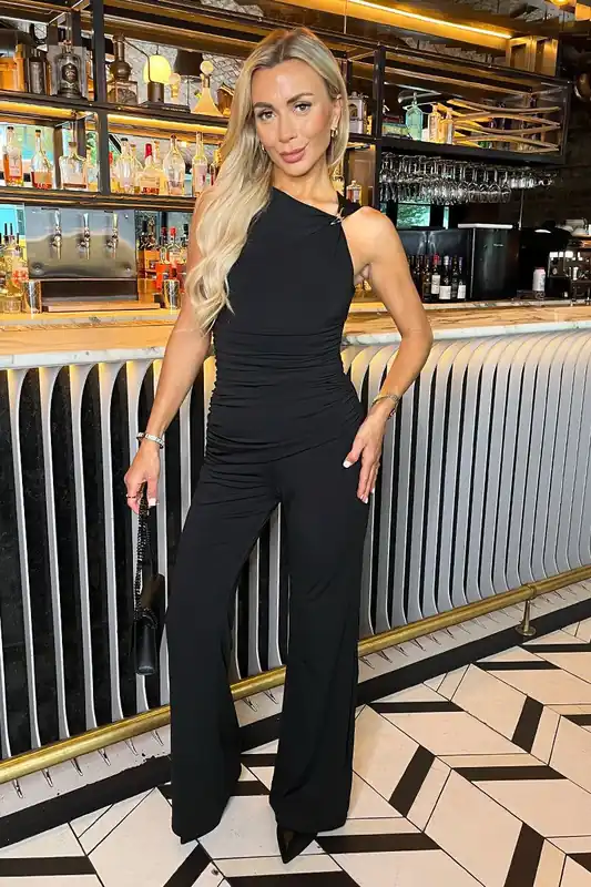 Black Hardware Detail Draped Waist Jumpsuit - AX Paris