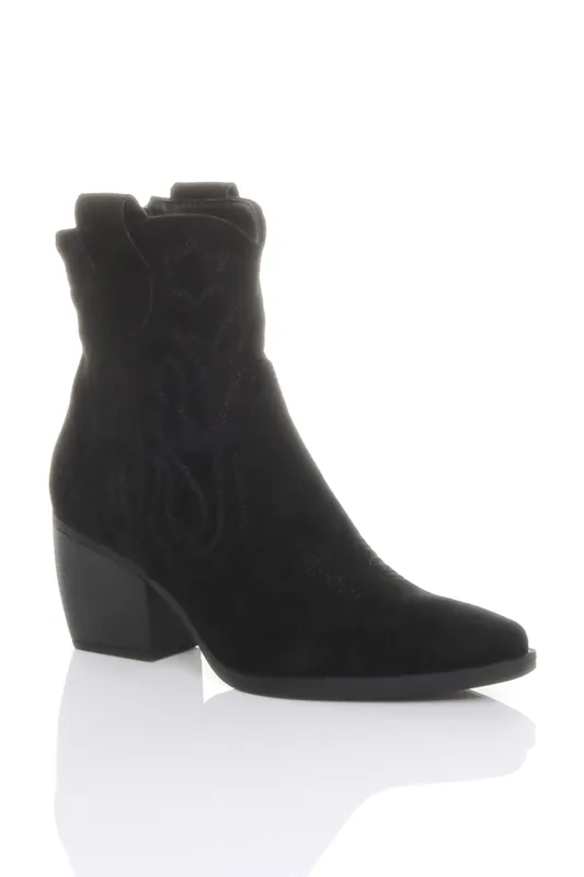Mid Cuban Heel Pointed Toe Western Cowboy Ankle Boots - AJVANI