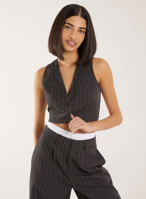 Pinstripe Cropped Waistcoat - Pink Vanilla