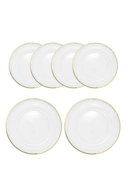 33cm Charger Plates Clear Glass with Trim with Diamante & Pearl Flower Design, Set of 6 - Neel Blue