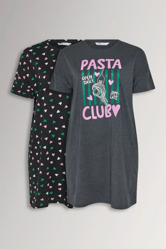 2 Pack 'Pasta Club' Sleep Tee Nightdresses - Yours