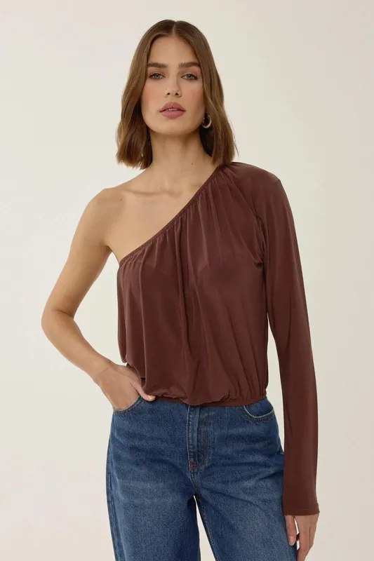 Asymmetrical Neck Gathered Blouse - Hiccup
