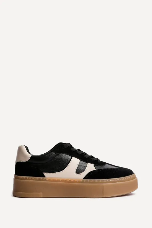 Kaia Black and Nude Faux Leather Trainers - Linzi
