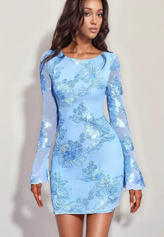 Mesh Embroidered Backless Mini Dress - Divine Grace
