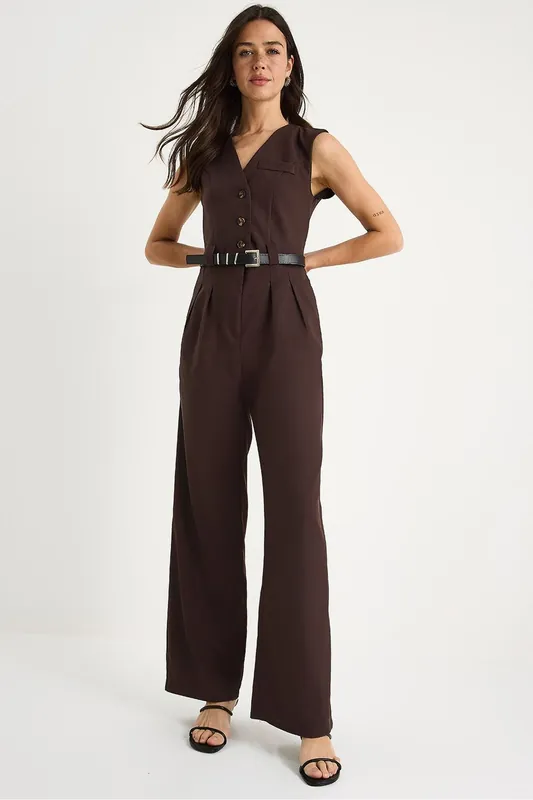 V-neck Wide Leg Jumpsuit with Bow Detail