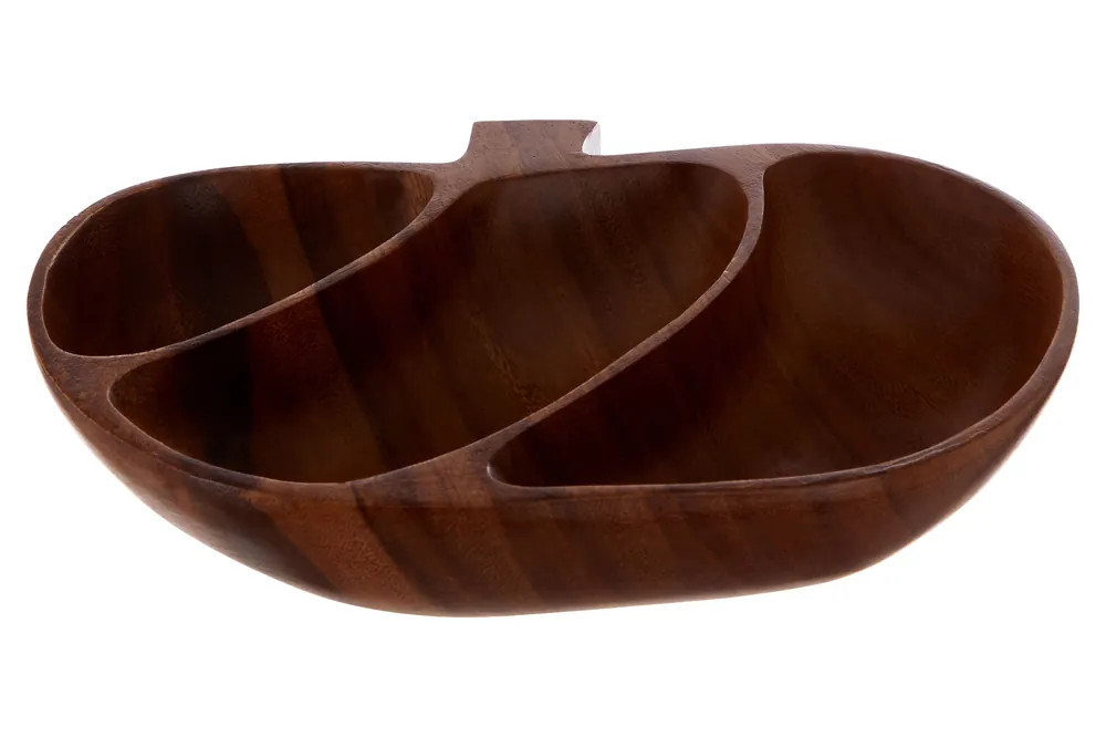 Sturdy Acacia 3 Section Apple Shaped Dish, Sleek Tray, Divided Platter, Snack Server, Solid Sectional Server - Orsina