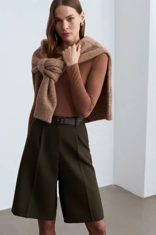 High-Waist Belted Wide-Leg Shorts