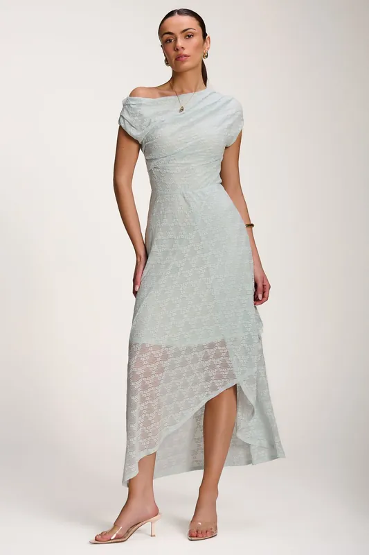 Asymmetric Draped Lace Maxi Dress - Jolie Moi
