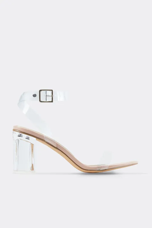 Barely There Patent Perspex Block Heel Sandals - EGO