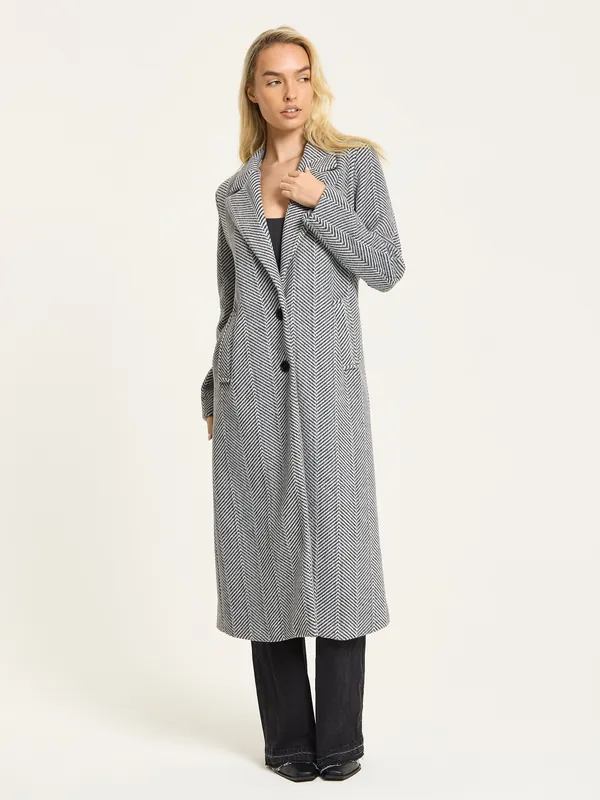 Herringbone Longline Tailored Coat - Liquorish