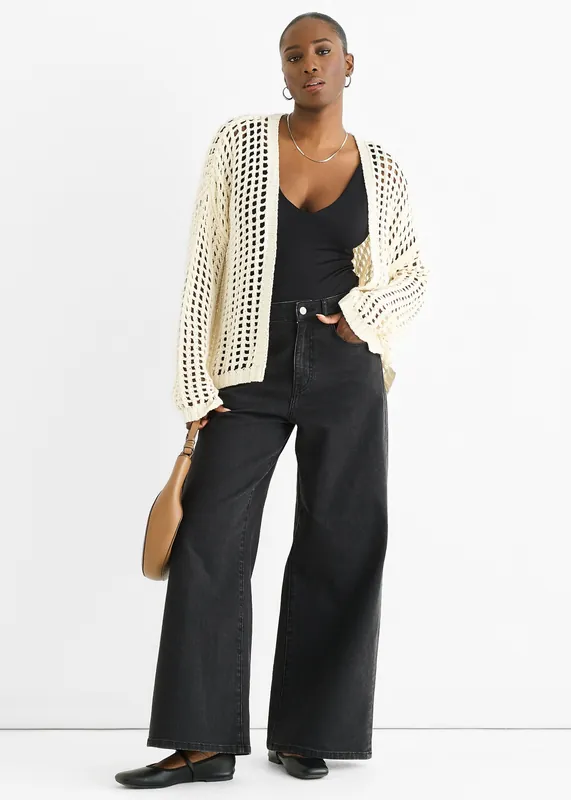 Cream Open Knit Edge to Edge Cardigan - Gini London