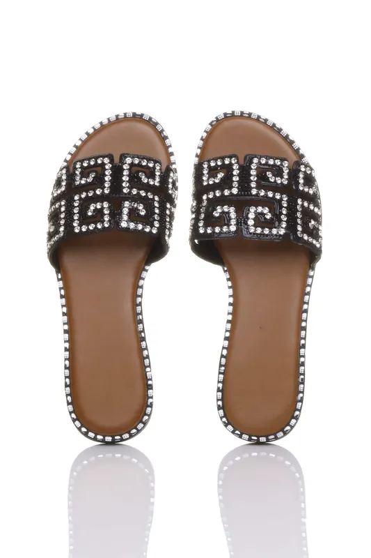 Flat Summer Diamante Sparkly Beach Sandals Flip Flops Slides - AJVANI