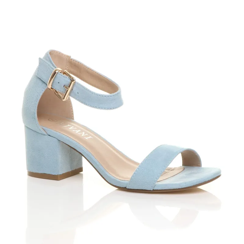 Mid Block Heel Ankle Strap Sandals - AJVANI