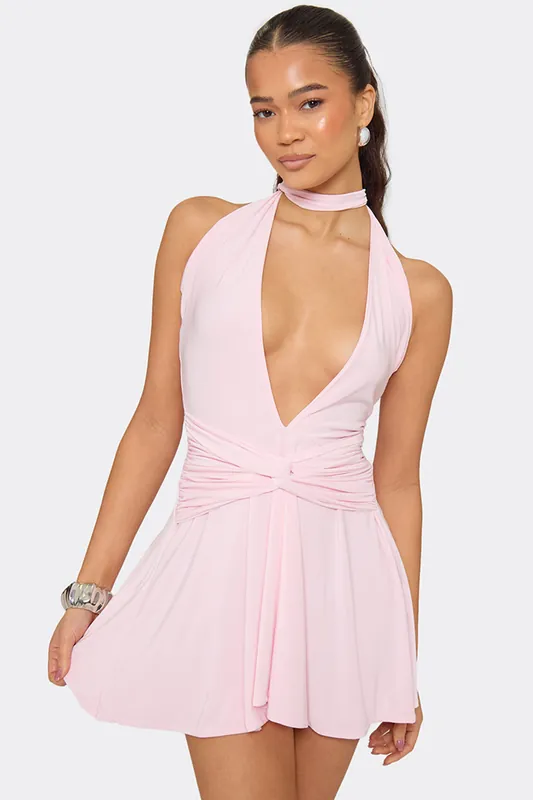 Sleeveless Knotted Tie Mini Dress - EGO