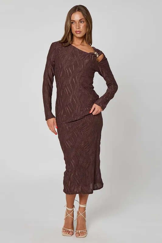 Textured Cut Out Trim Midi Dress - Urban Bliss