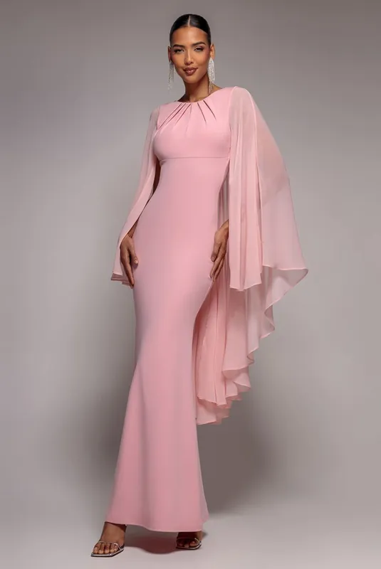 Cape Sleeve Chiffon And Scuba Crepe Maxi Dress - Goddiva