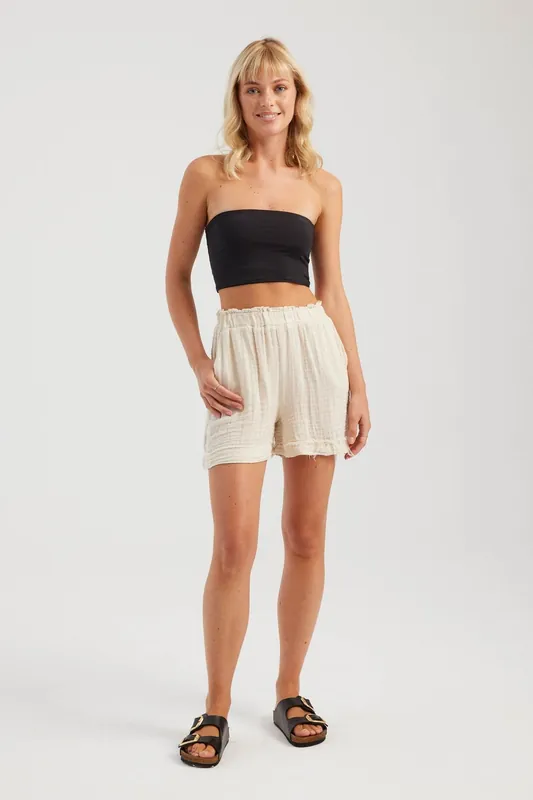 Muslin High Waist Elastic Waist Relaxed fit Shorts - Hiccup