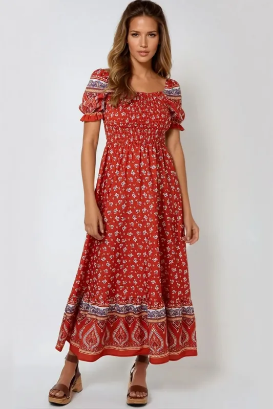 Floral Puff Sleeve Shirred Maxi Dress - Aftershock London