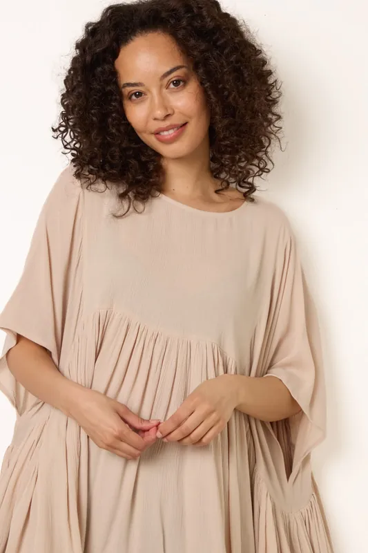 Stone Gathered Oversized Top - Blue Vanilla