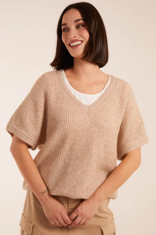 Puff Sleeve V-Neck Knit Top