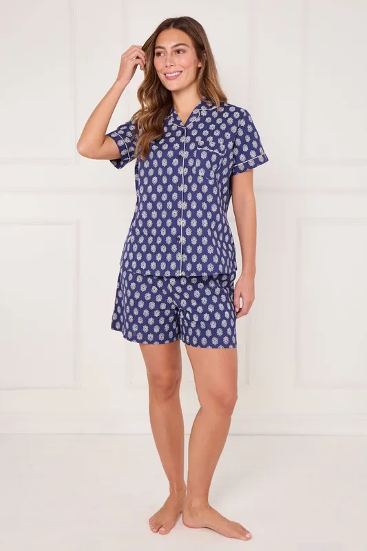 100% Cotton Button-Up Pyjama Shorts Set with Pockets
