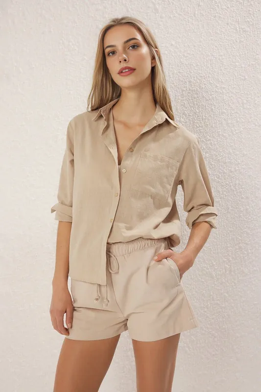 Linen Look Oversize Woven Shirt - WOVCOR