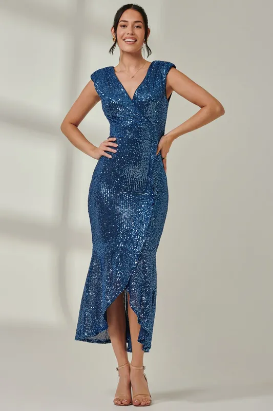 Sequin Wrap Fishtail Maxi Dress - Jolie Moi