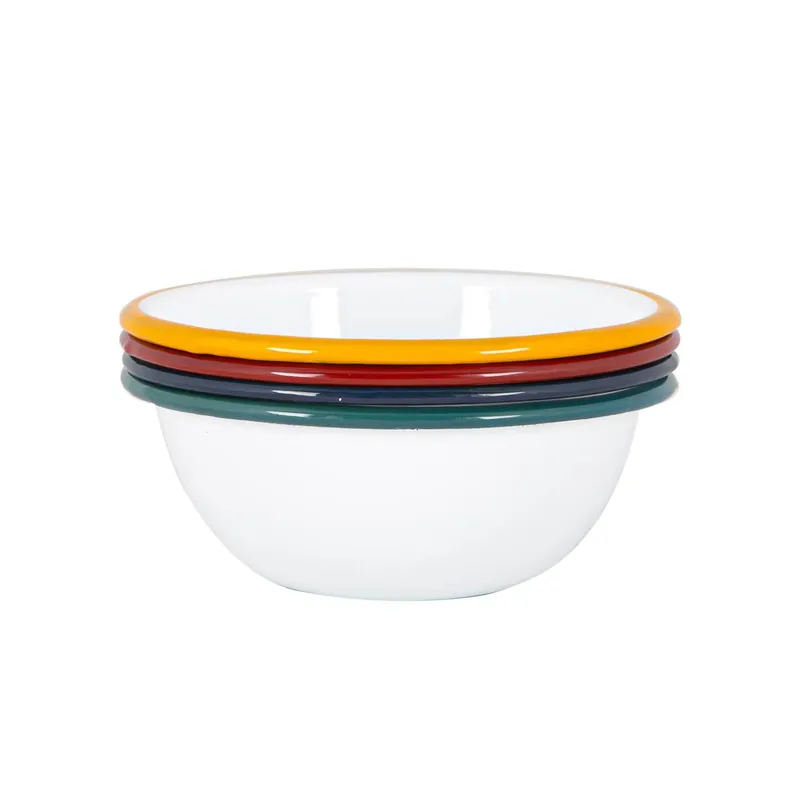 16cm White Enamel Bowls Set - 4 Colours