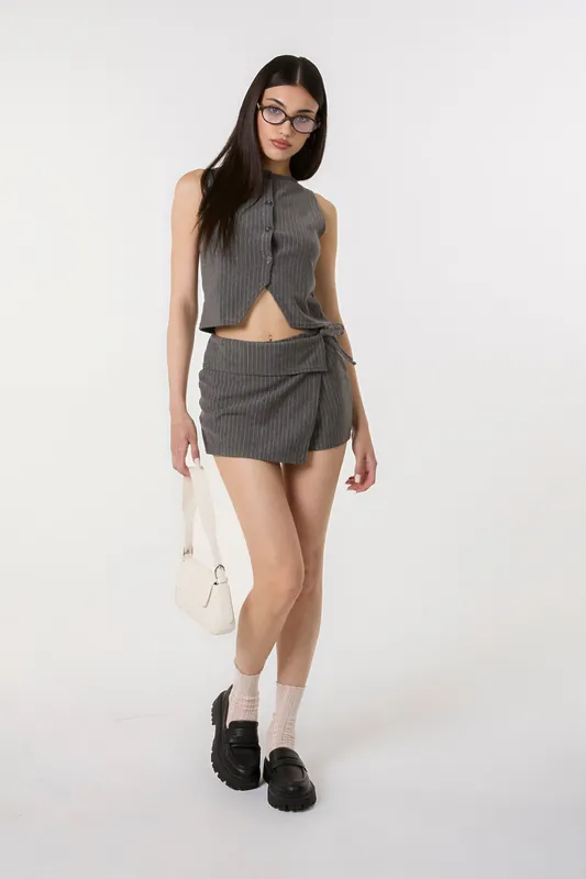 Grey Pinstripe Waistcoat - Pink Vanilla