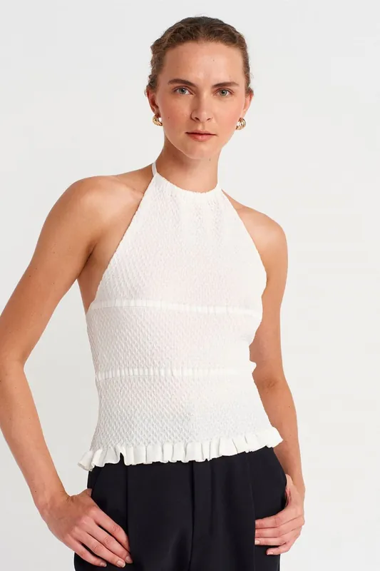 Slim Fit Halter-Neck Knit Blouse