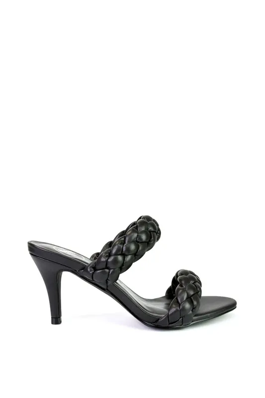 Marsha' Square Toe Woven Strap Sandals Mid High Heel Mules - XY London