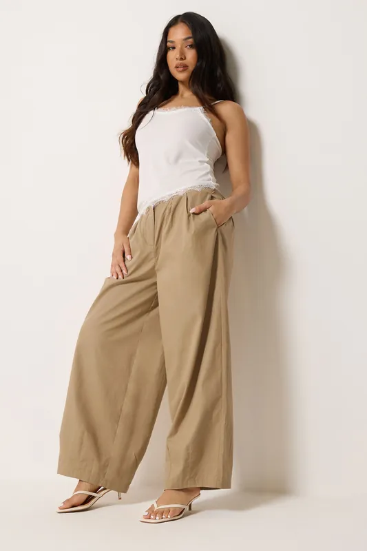 Petite Pleated Cotton Barrel Trousers - PixieGirl