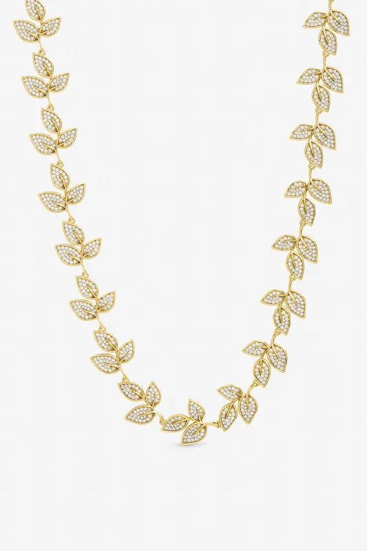 Gold Plated and Cubic Zirconia Leaf Necklace - Jon Richard