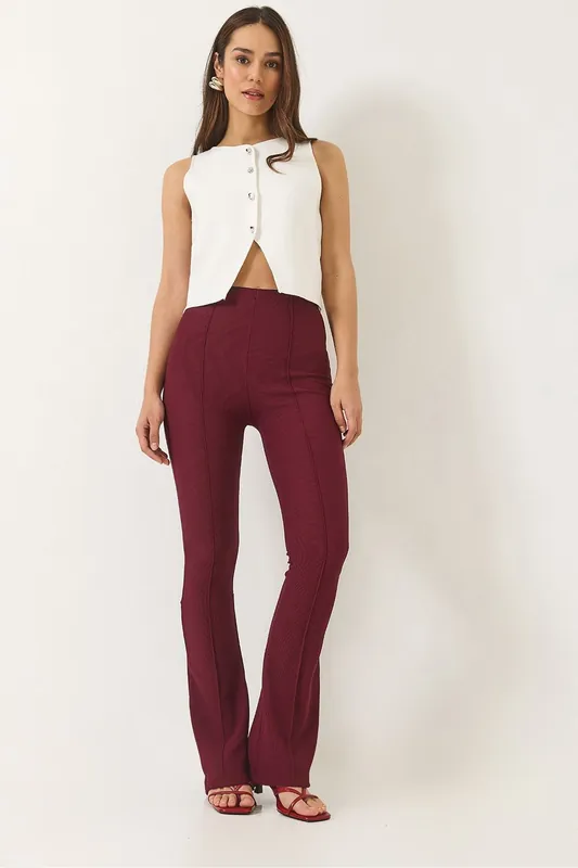 High Waist Flared Pants with Ribbed Texture - Bianco Lucci