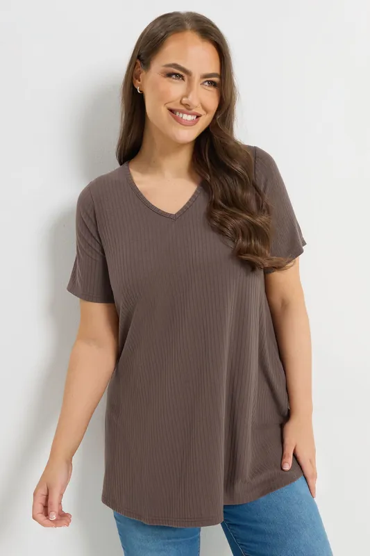 Ribbed Swing V-Neck T-Shirt