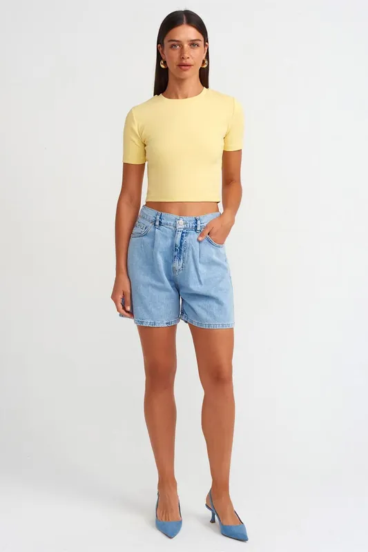 High-Waist Wide-Leg Denim Shorts