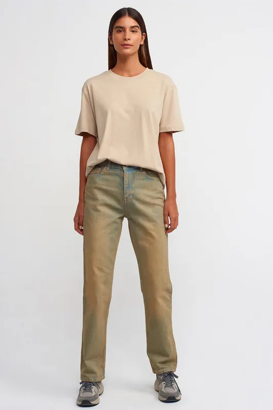 Mid-Waist Straight-Leg Cotton Denim Jeans