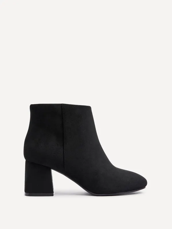 Alba Wide Fit Black Suede Block Heeled Ankle Boot - Linzi