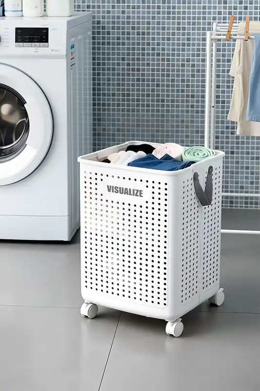 Rolling Foldable Laundry Basket Laundry Hamper with Wheels Handles - Living and Home