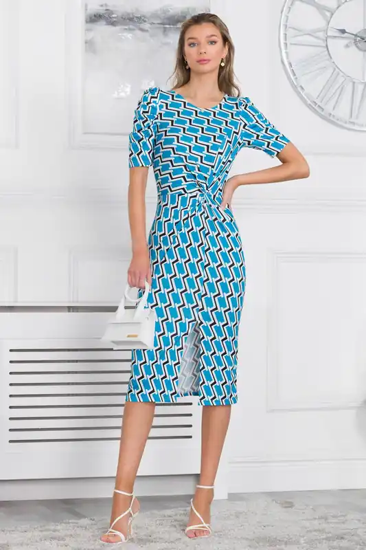 Arica Jersey Puff Sleeve Bodycon Midi Dress - Jolie Moi