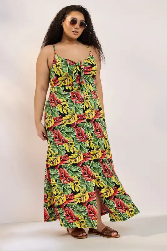 Tropical Leaf Print Maxi Dress - Yours