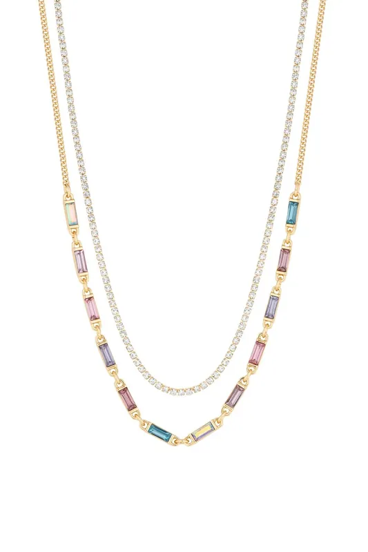 Two Tone Tonal Mix Baguette And Crystal Charm Choker Necklace - Pack of 3