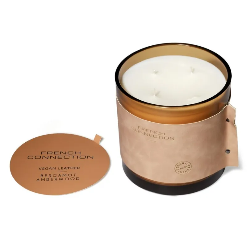 Leather Effect Candle Bergamot & Amberwood 1.46kg Four Wick - French Connection